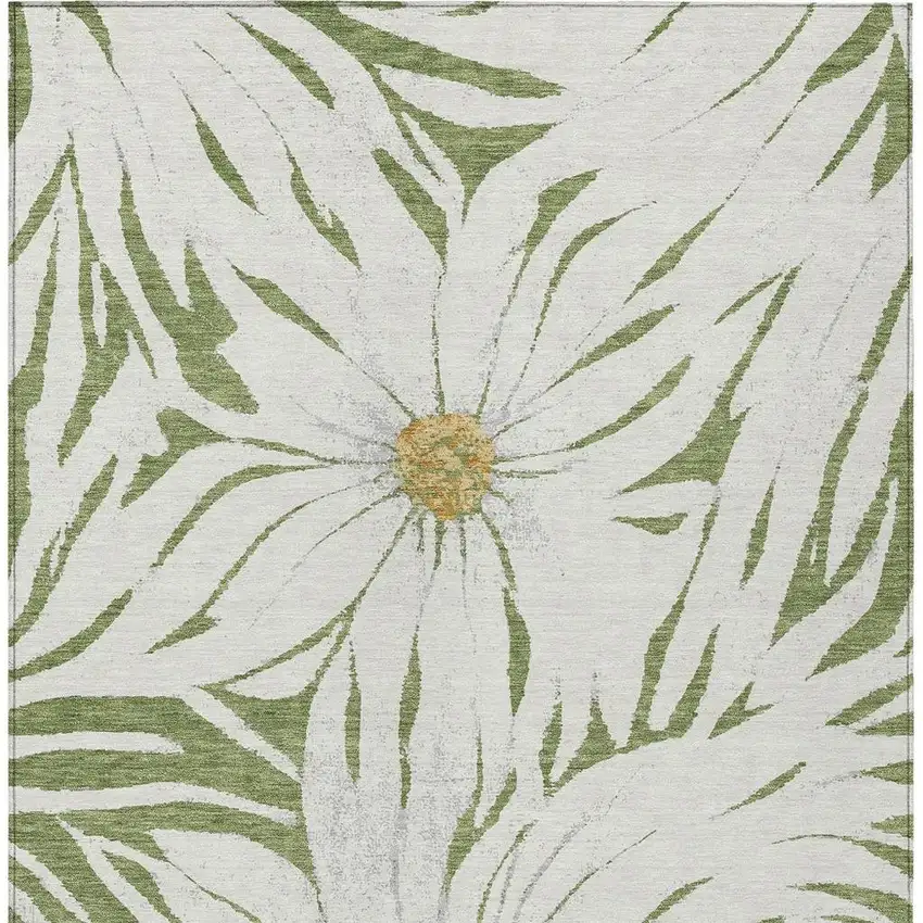 Green Ivory And Gold Floral Washable Indoor Outdoor Area Rug Photo 5
