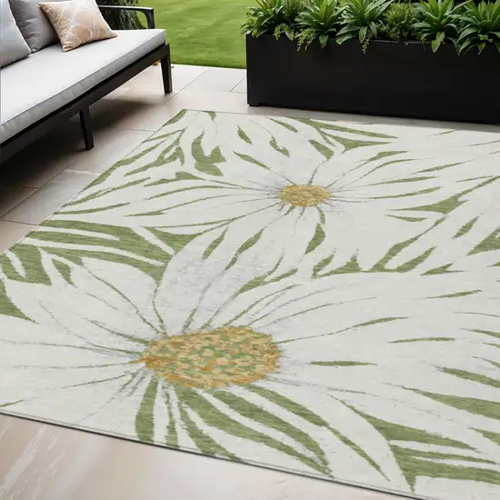 Green Ivory And Gold Floral Washable Indoor Outdoor Area Rug Photo 1