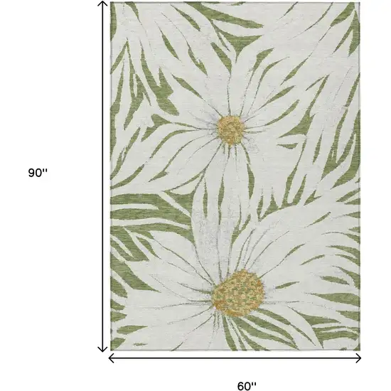 Green Ivory And Gold Floral Washable Indoor Outdoor Area Rug Photo 3