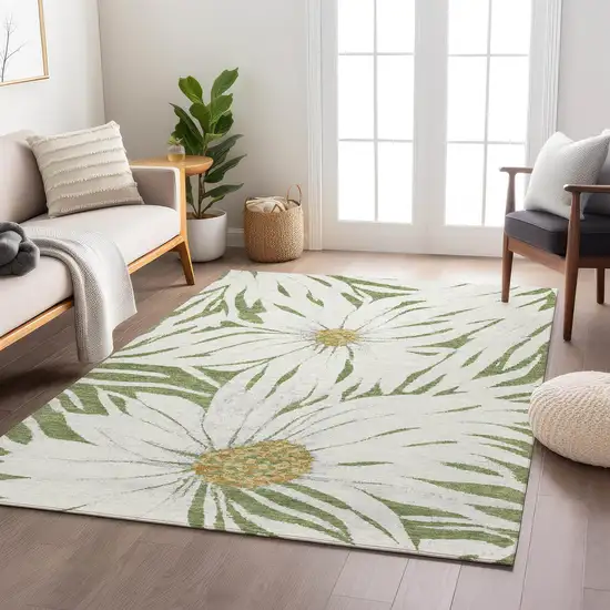 Green Ivory And Gold Floral Washable Indoor Outdoor Area Rug Photo 9