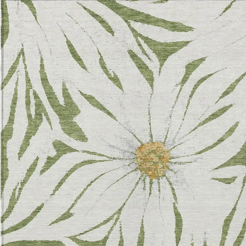 Green Ivory And Gold Floral Washable Indoor Outdoor Area Rug Photo 6