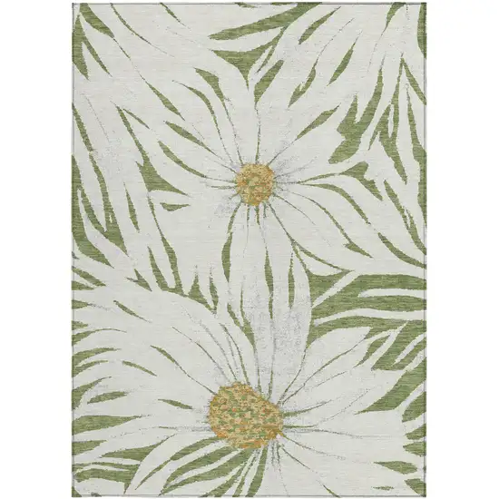 Green Ivory And Gold Floral Washable Indoor Outdoor Area Rug Photo 5