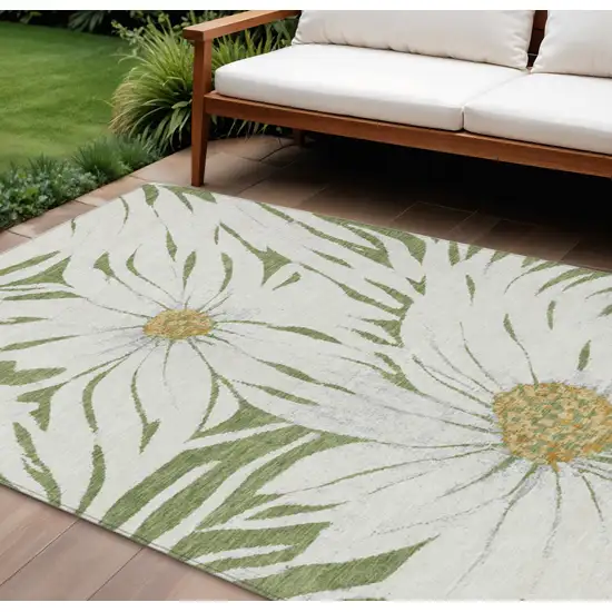 Green Ivory And Gold Floral Washable Indoor Outdoor Area Rug Photo 1