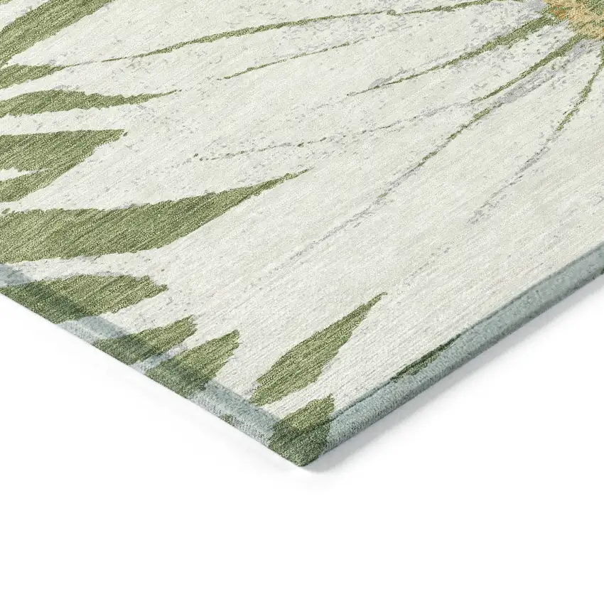 Green Ivory And Gold Floral Washable Indoor Outdoor Area Rug Photo 5