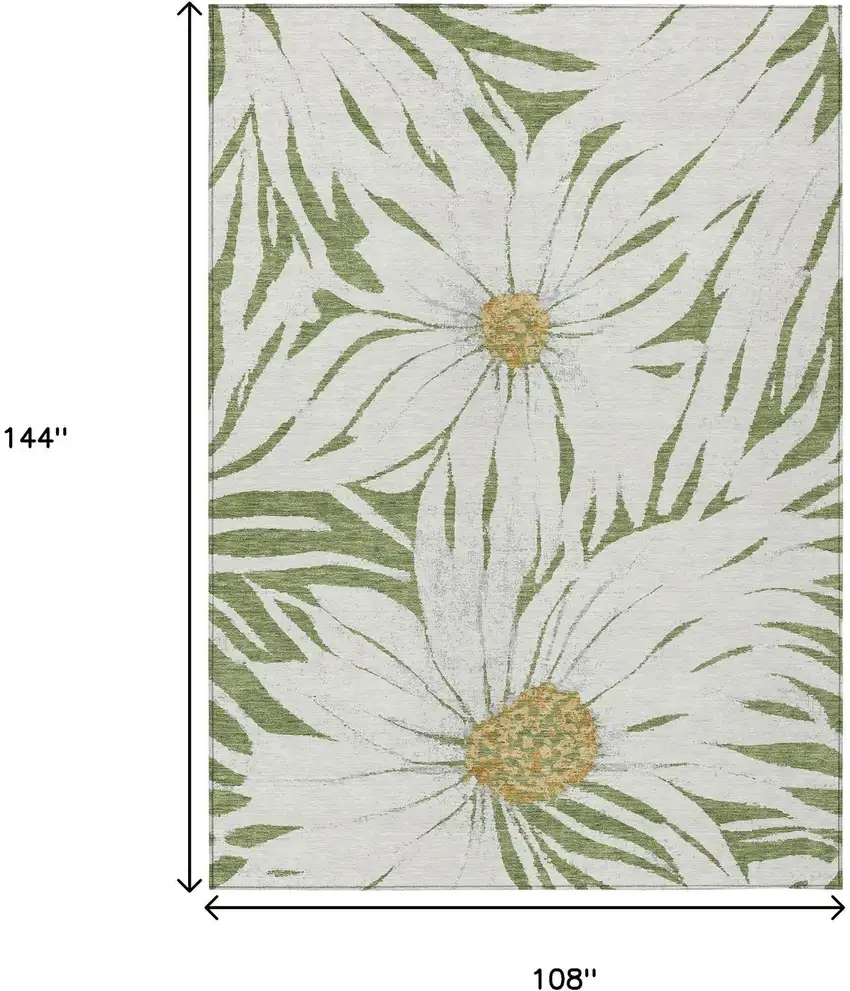 Green Ivory And Gold Floral Washable Indoor Outdoor Area Rug Photo 3
