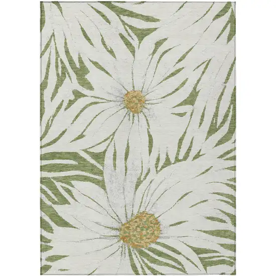 Green Ivory And Gold Floral Washable Indoor Outdoor Area Rug Photo 2
