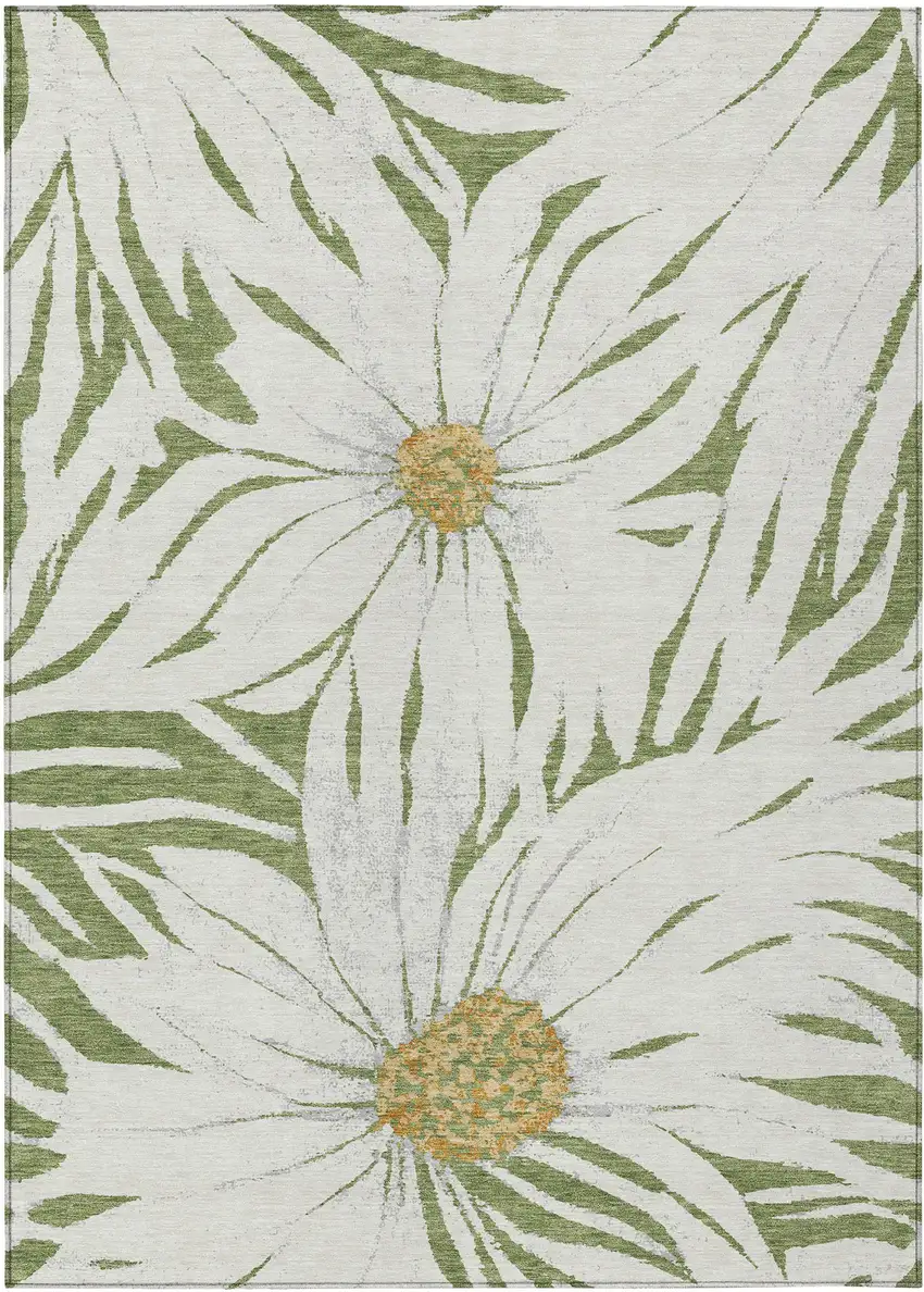 Green Ivory And Gold Floral Washable Indoor Outdoor Area Rug Photo 2