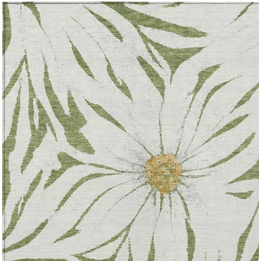 Green Ivory And Gold Floral Washable Indoor Outdoor Area Rug Photo 6