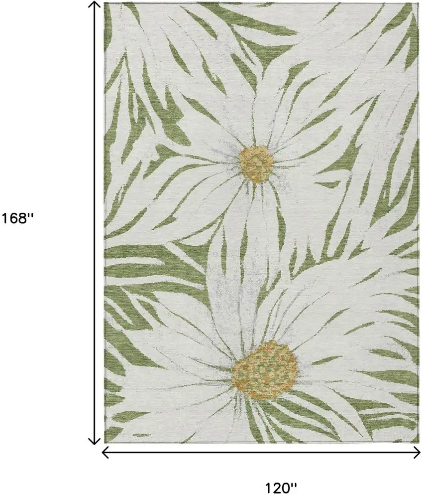 Green Ivory And Gold Floral Washable Indoor Outdoor Area Rug Photo 3