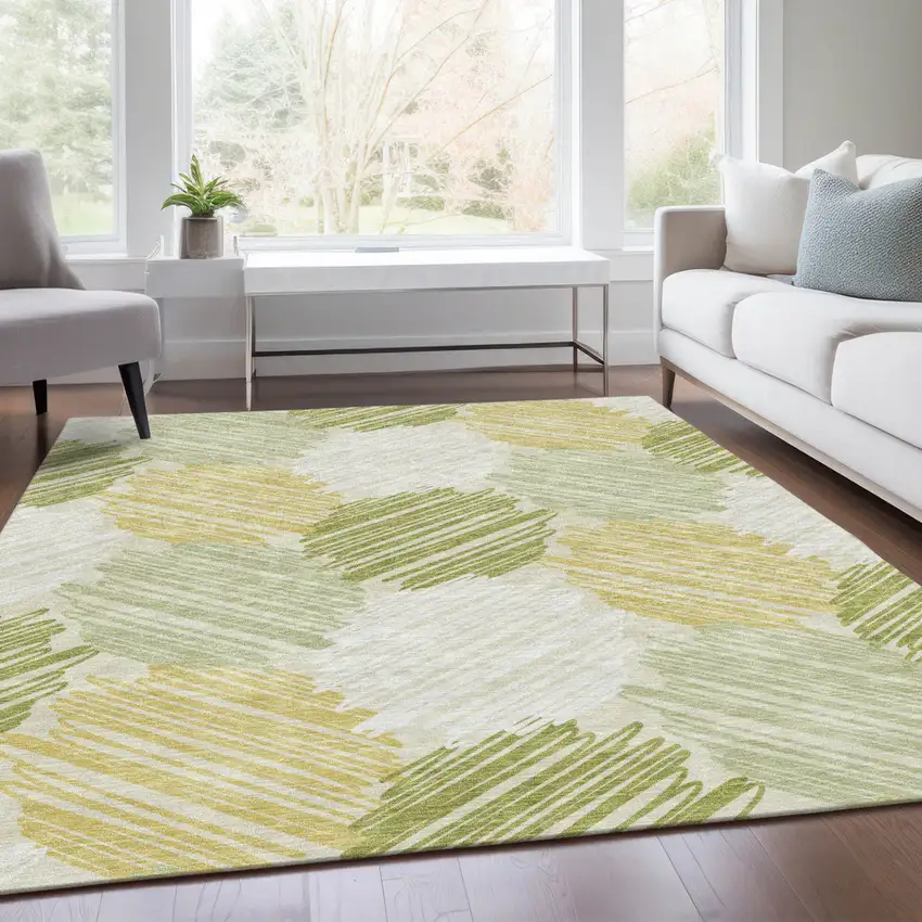 Green Ivory And Gold Geometric Washable Indoor Outdoor Area Rug Photo 7