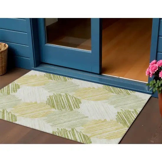 Green Ivory And Gold Geometric Washable Indoor Outdoor Area Rug Photo 2