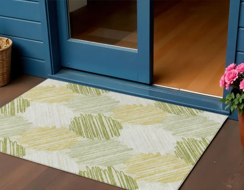 Green Ivory And Gold Geometric Washable Indoor Outdoor Area Rug Photo 2