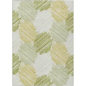 Photo of Green Ivory And Gold Geometric Washable Indoor Outdoor Area Rug