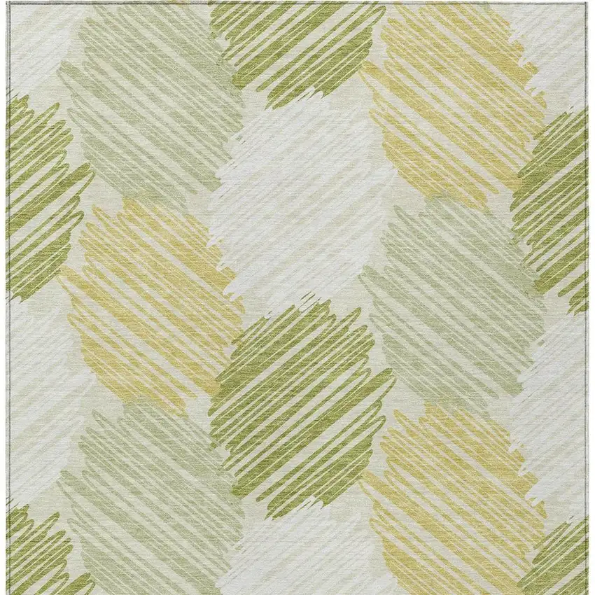 Green Ivory And Gold Geometric Washable Indoor Outdoor Area Rug Photo 9