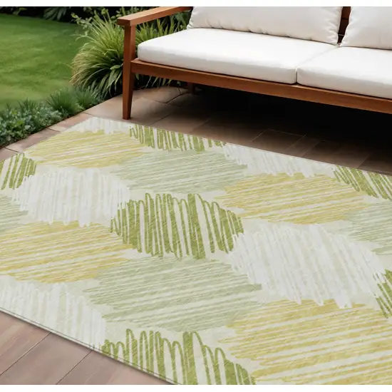 Green Ivory And Gold Geometric Washable Indoor Outdoor Area Rug Photo 2