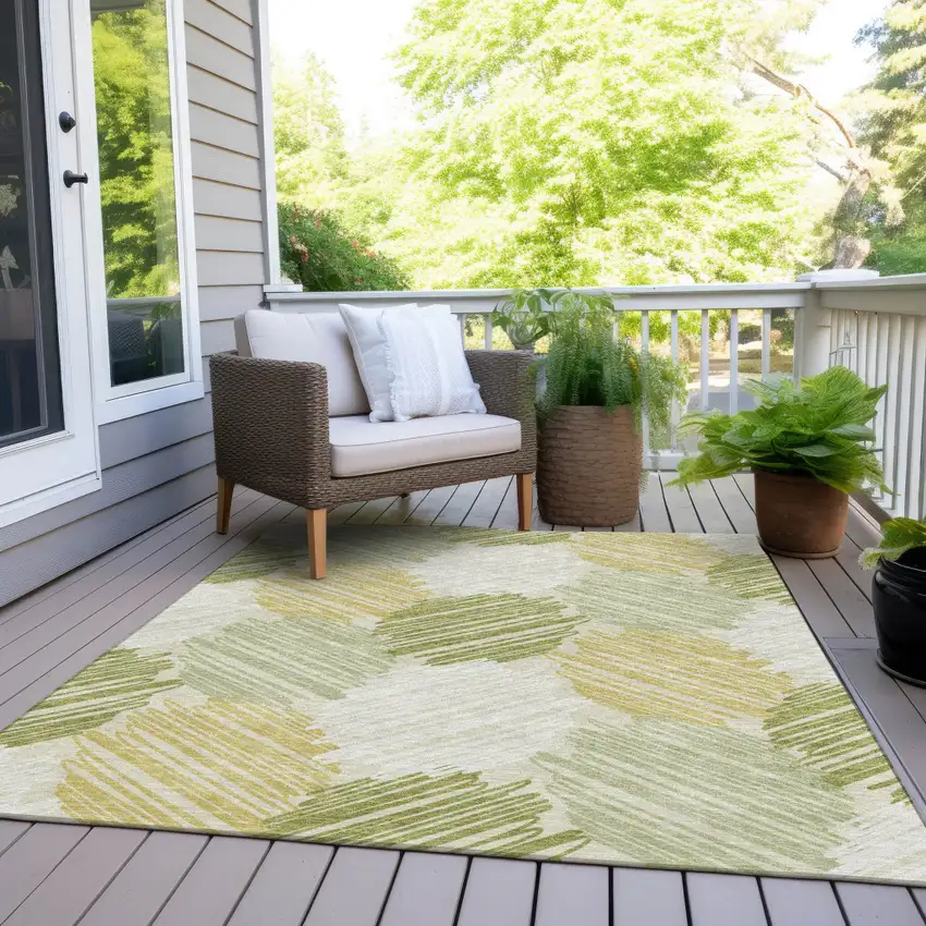 Green Ivory And Gold Geometric Washable Indoor Outdoor Area Rug Photo 8