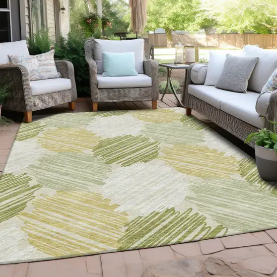 Green Ivory And Gold Geometric Washable Indoor Outdoor Area Rug Photo 5