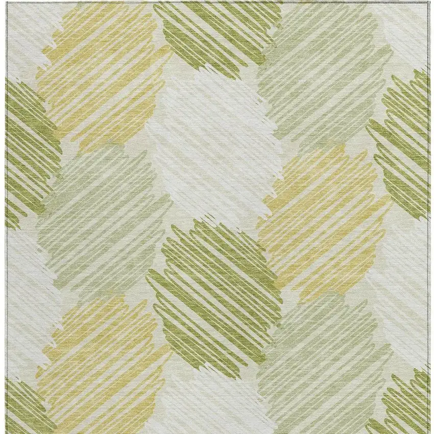 Green Ivory And Gold Geometric Washable Indoor Outdoor Area Rug Photo 3