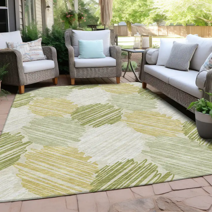 Green Ivory And Gold Geometric Washable Indoor Outdoor Area Rug Photo 4
