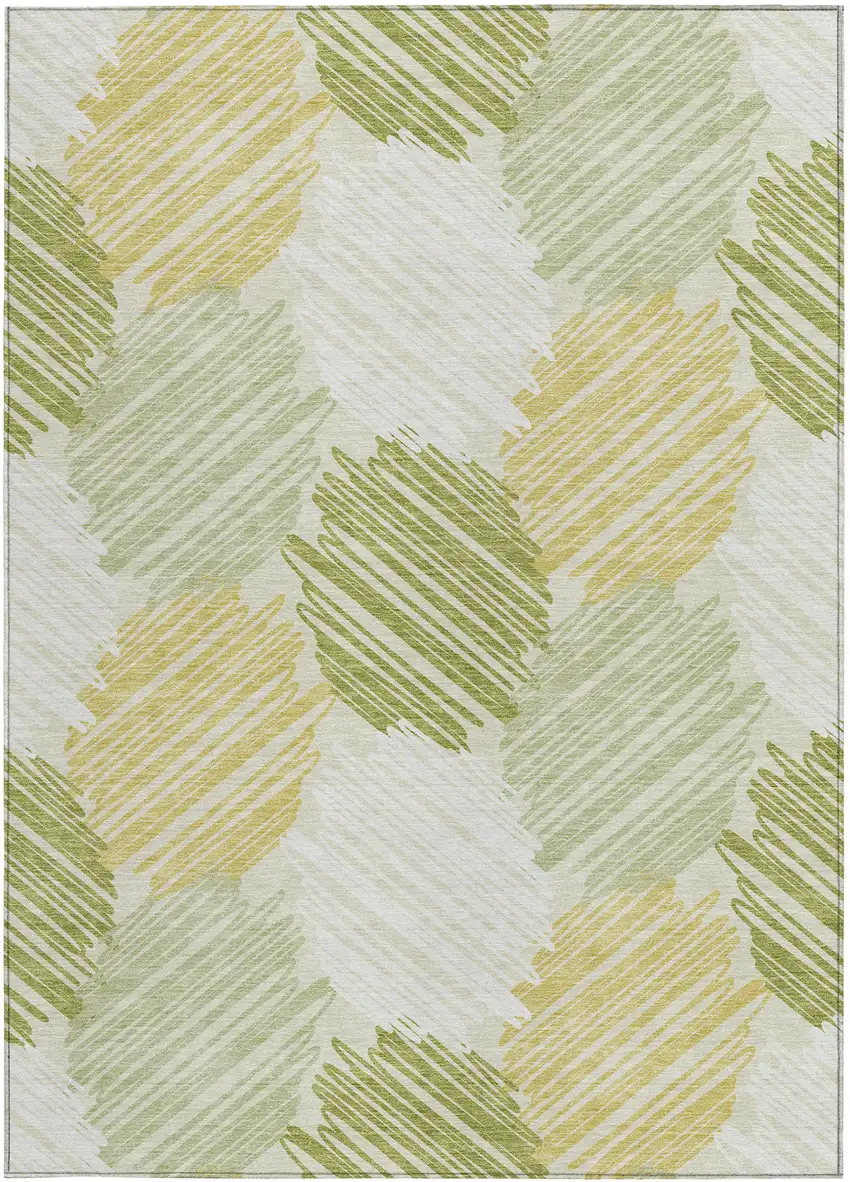 Green Ivory And Gold Geometric Washable Indoor Outdoor Area Rug Photo 1
