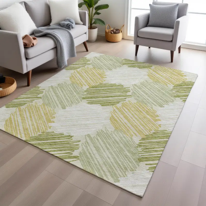 Green Ivory And Gold Geometric Washable Indoor Outdoor Area Rug Photo 5