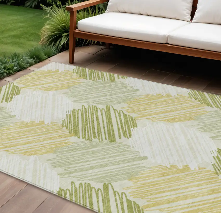 Green Ivory And Gold Geometric Washable Indoor Outdoor Area Rug Photo 2