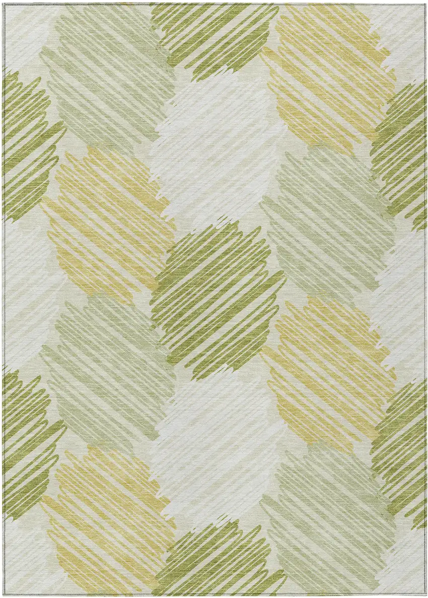 Green Ivory And Gold Geometric Washable Indoor Outdoor Area Rug Photo 8