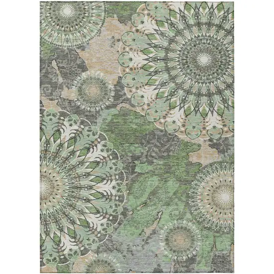 Green Ivory And Gold Paisley Washable Indoor Outdoor Area Rug Photo 2