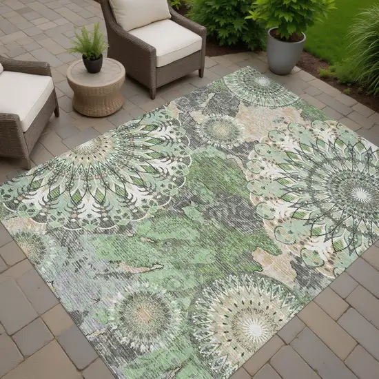 Green Ivory And Gold Paisley Washable Indoor Outdoor Area Rug Photo 6