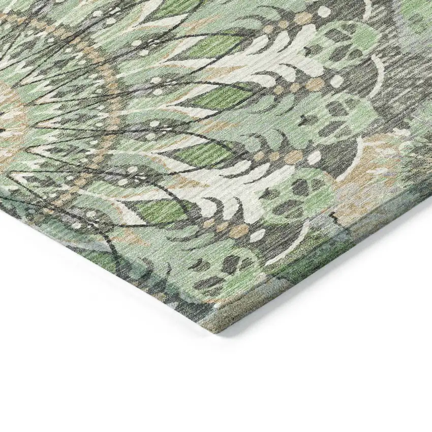 Green Ivory And Gold Paisley Washable Indoor Outdoor Area Rug Photo 5