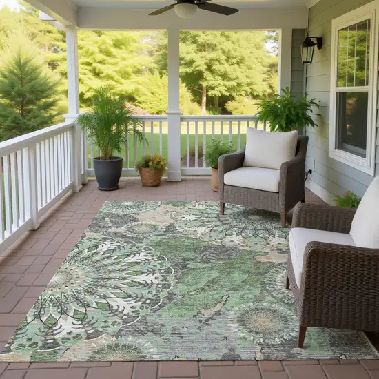 Green Ivory And Gold Paisley Washable Indoor Outdoor Area Rug Photo 9