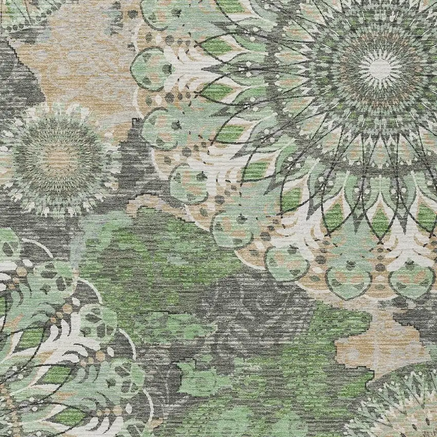 Green Ivory And Gold Paisley Washable Indoor Outdoor Area Rug Photo 7