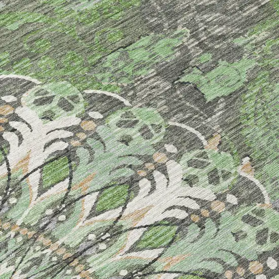 Green Ivory And Gold Paisley Washable Indoor Outdoor Area Rug Photo 8