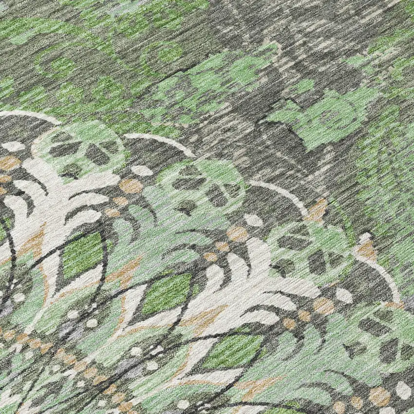 Green Ivory And Gold Paisley Washable Indoor Outdoor Area Rug Photo 8