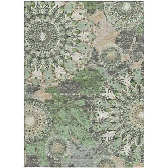 Green Ivory And Gold Paisley Washable Indoor Outdoor Area Rug Photo 4