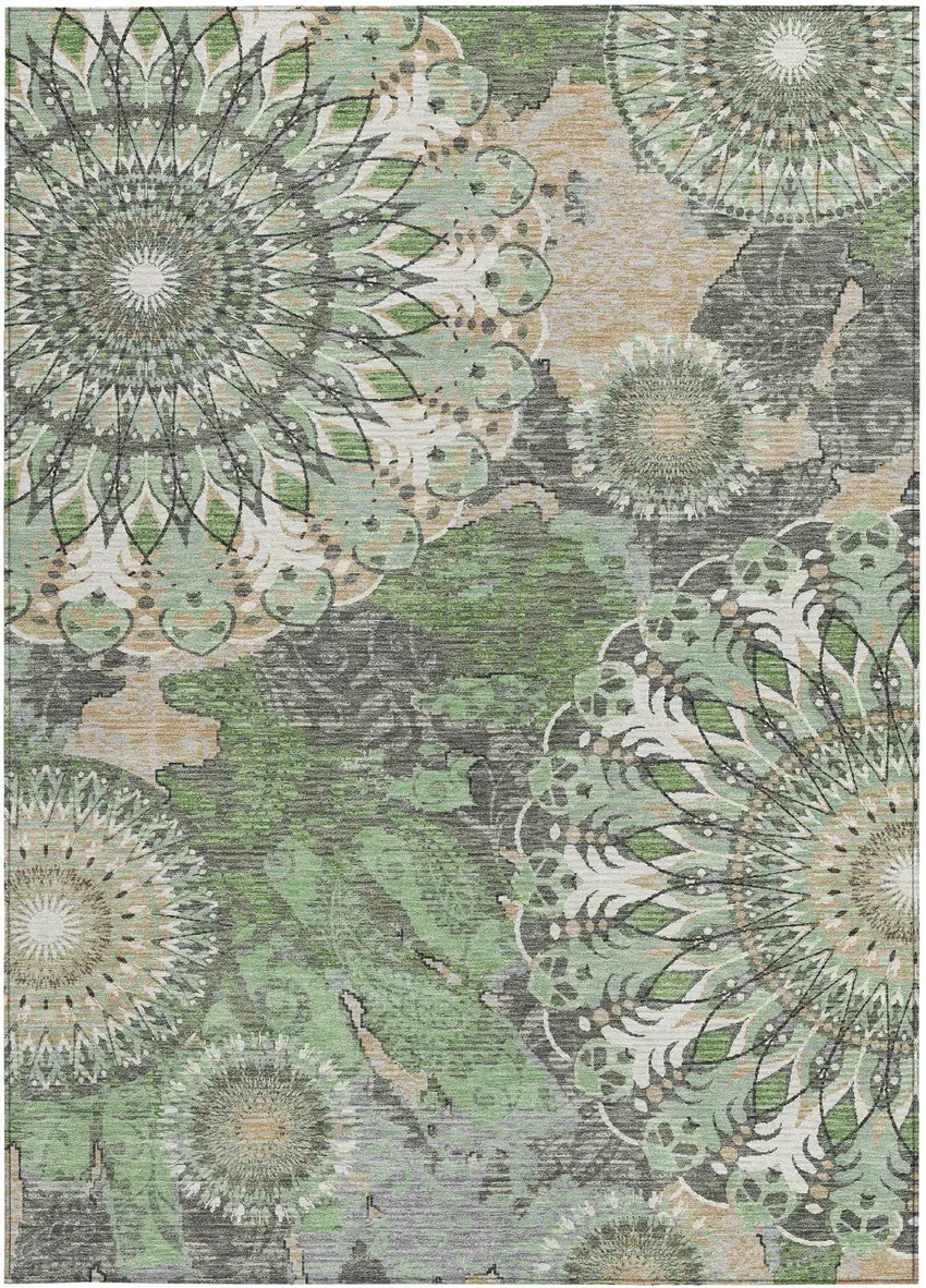 Green Ivory And Gold Paisley Washable Indoor Outdoor Area Rug Photo 4