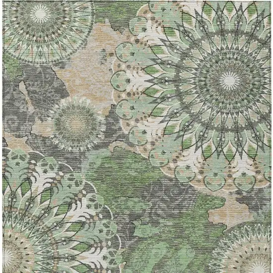 Green Ivory And Gold Paisley Washable Indoor Outdoor Area Rug Photo 7