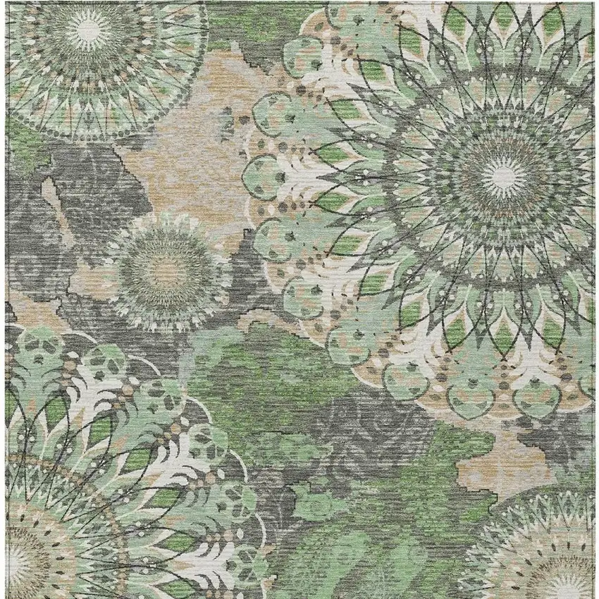 Green Ivory And Gold Paisley Washable Indoor Outdoor Area Rug Photo 7
