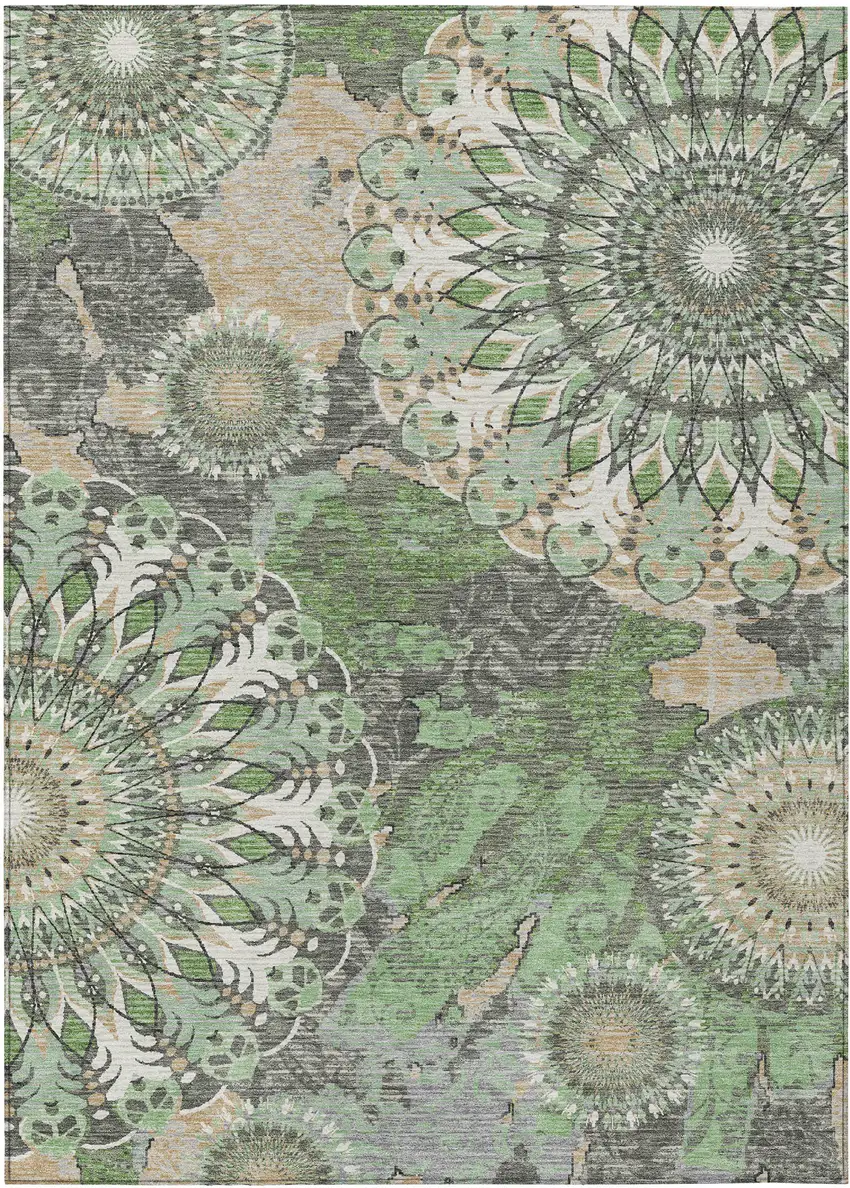 Green Ivory And Gold Paisley Washable Indoor Outdoor Area Rug Photo 2