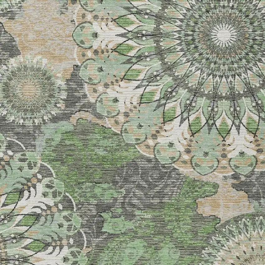 Green Ivory And Gold Paisley Washable Indoor Outdoor Area Rug Photo 7