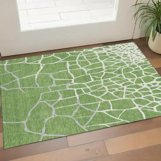 Green Ivory And Gray Abstract Geometric Washable Area Rug With UV Protection Photo 1