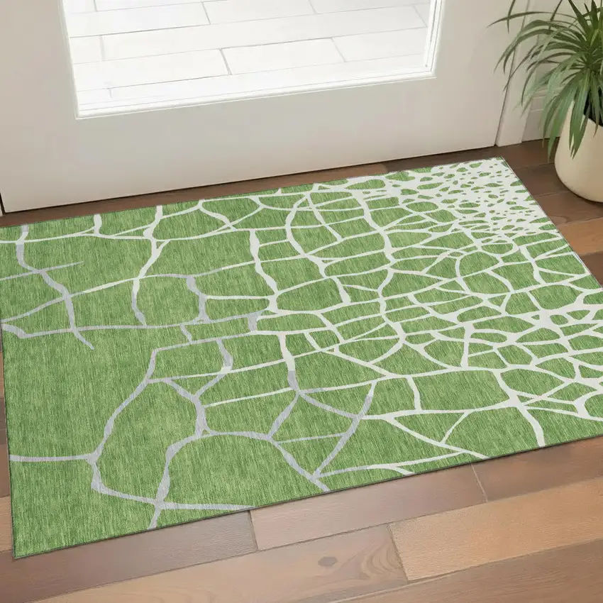 Green Ivory And Gray Abstract Geometric Washable Area Rug With UV Protection Photo 1