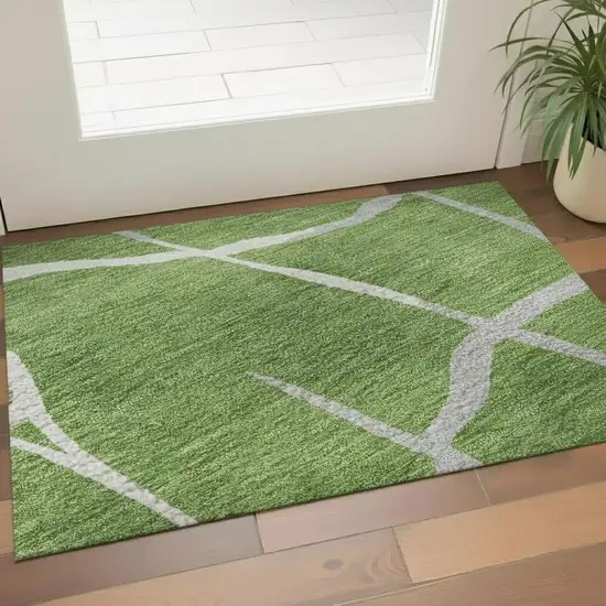 Green Ivory And Gray Abstract Geometric Washable Area Rug With UV Protection Photo 2