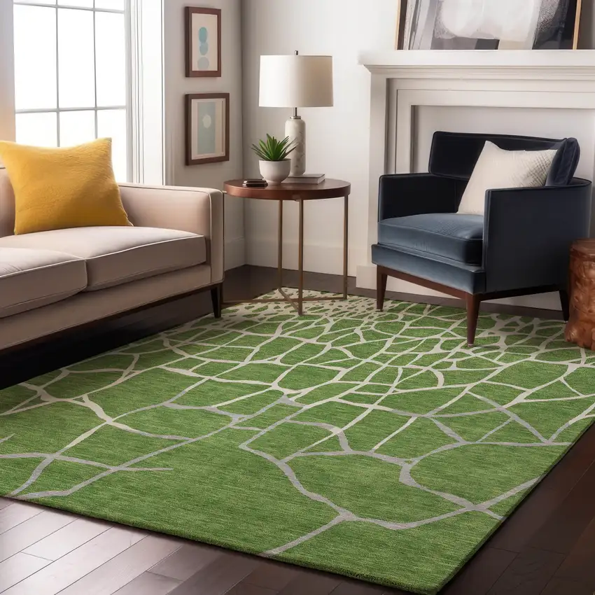 Green Ivory And Gray Abstract Geometric Washable Area Rug With UV Protection Photo 3