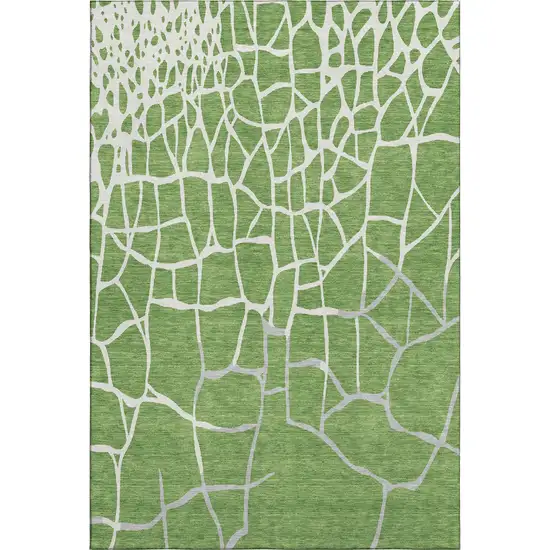Green Ivory And Gray Abstract Geometric Washable Area Rug With UV Protection Photo 5