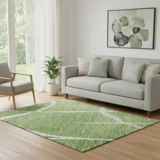 Green Ivory And Gray Abstract Geometric Washable Area Rug With UV Protection Photo 2