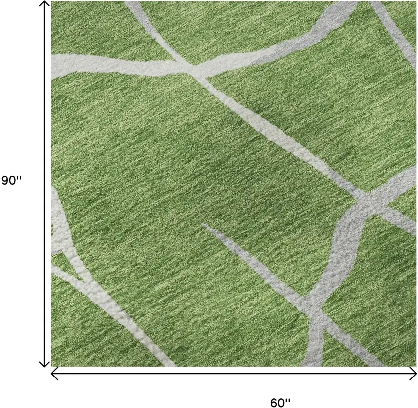 Green Ivory And Gray Abstract Geometric Washable Area Rug With UV Protection Photo 9