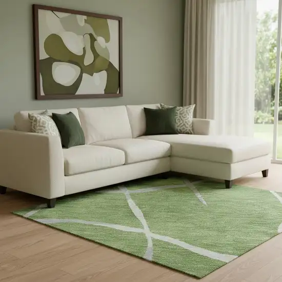 Green Ivory And Gray Abstract Geometric Washable Area Rug With UV Protection Photo 2