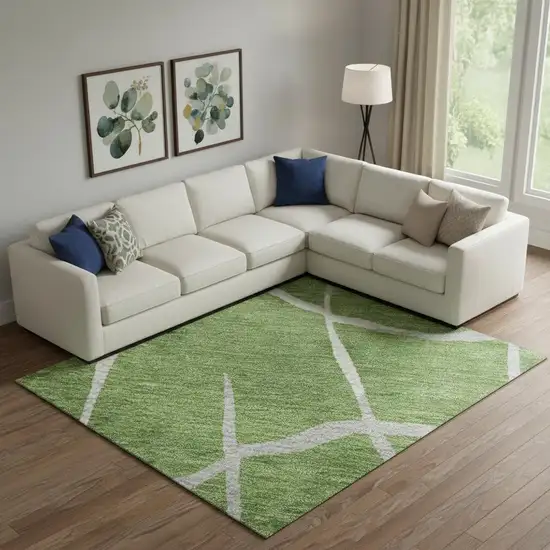 Green Ivory And Gray Abstract Geometric Washable Area Rug With UV Protection Photo 2