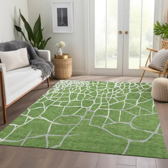 Green Ivory And Gray Abstract Geometric Washable Area Rug With UV Protection Photo 3